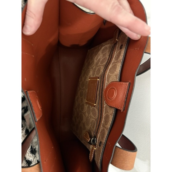 COACH Relay Tote Bag CH756 - Black Polished Pebble Leather Brown -Tanned Leather - Picture 12 of 16